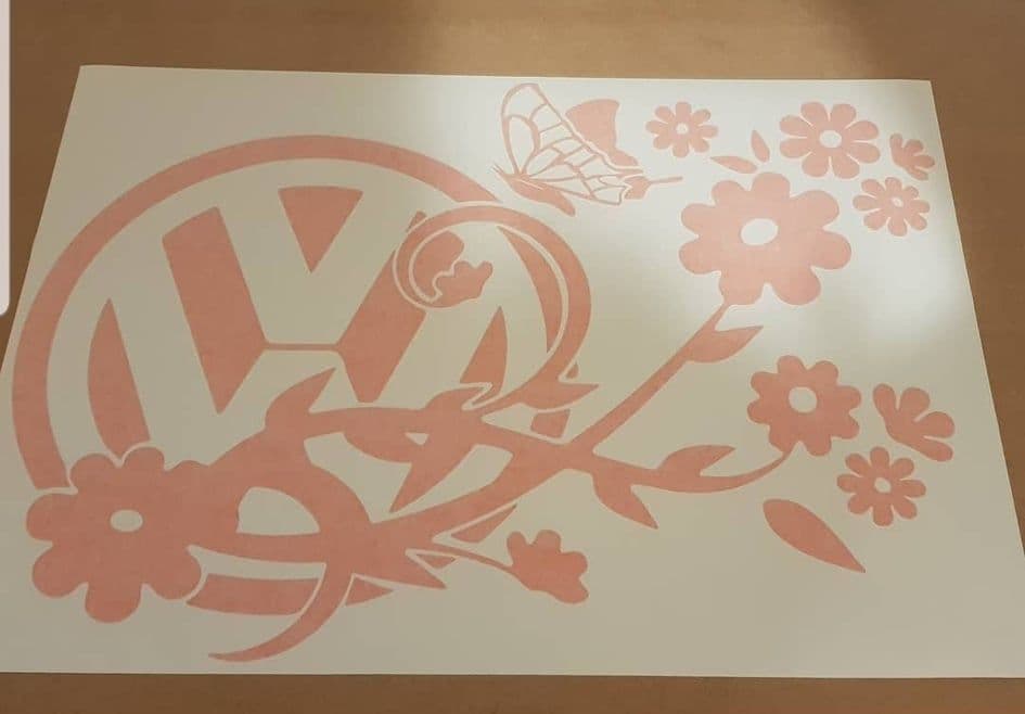 2 X VW Logo With Butterfly & Flowers Side Designs