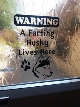 A Farting Husky Lives Here - Window Door Or Fridge Sticker
