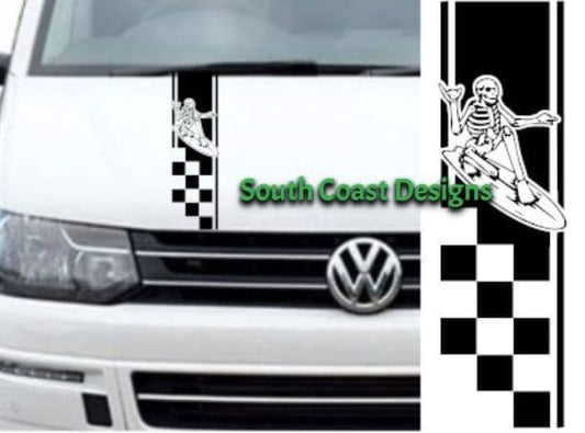 VW Campervan Graphic Decal Surfing Skeleton Bonnet Stripe