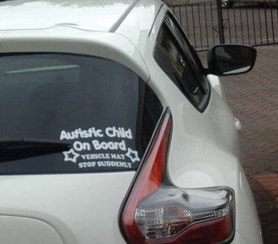 Autistic Child On Board - Vehicle May Stop Suddenly With Stars