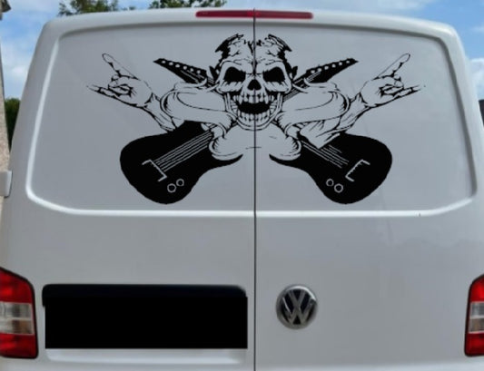 1 X VW Skull & Guitars Rear Decal