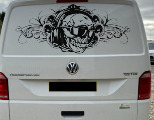 1 X VW Skull & Headphones Rear Decal